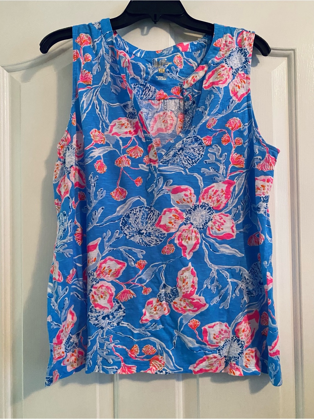 Lilly Pulitzer Blue Tank with Pink & White Floral Print